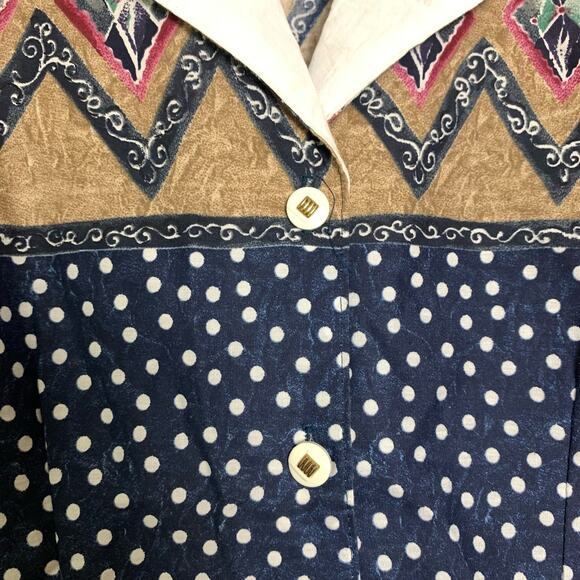 VTG Cabrias southwest pattern polka dot faux vest short sleeve blouse Size LARGE - Picture 3 of 7